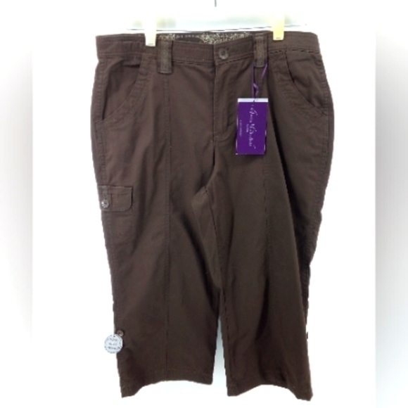 NWT Gloria Vanderbilt Jill Style Cotton Spandex Brown Crop Pants 12 Roll Up - Picture 1 of 13